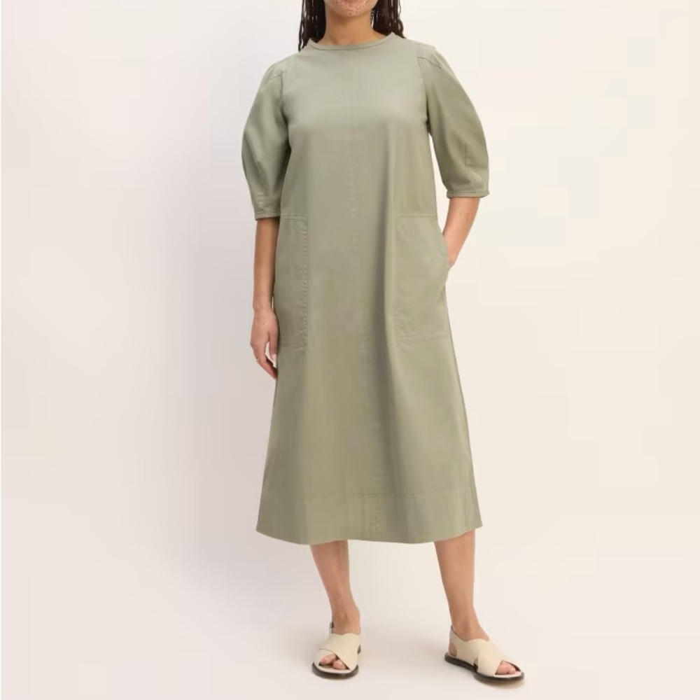 NWT Everlane Short-Sleeve Puff Midi Dress, Sage Green, S